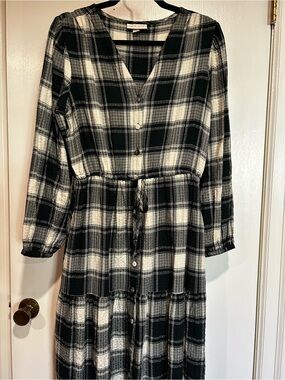Knox Rose Green and White Plaid Flannel Midi Dress